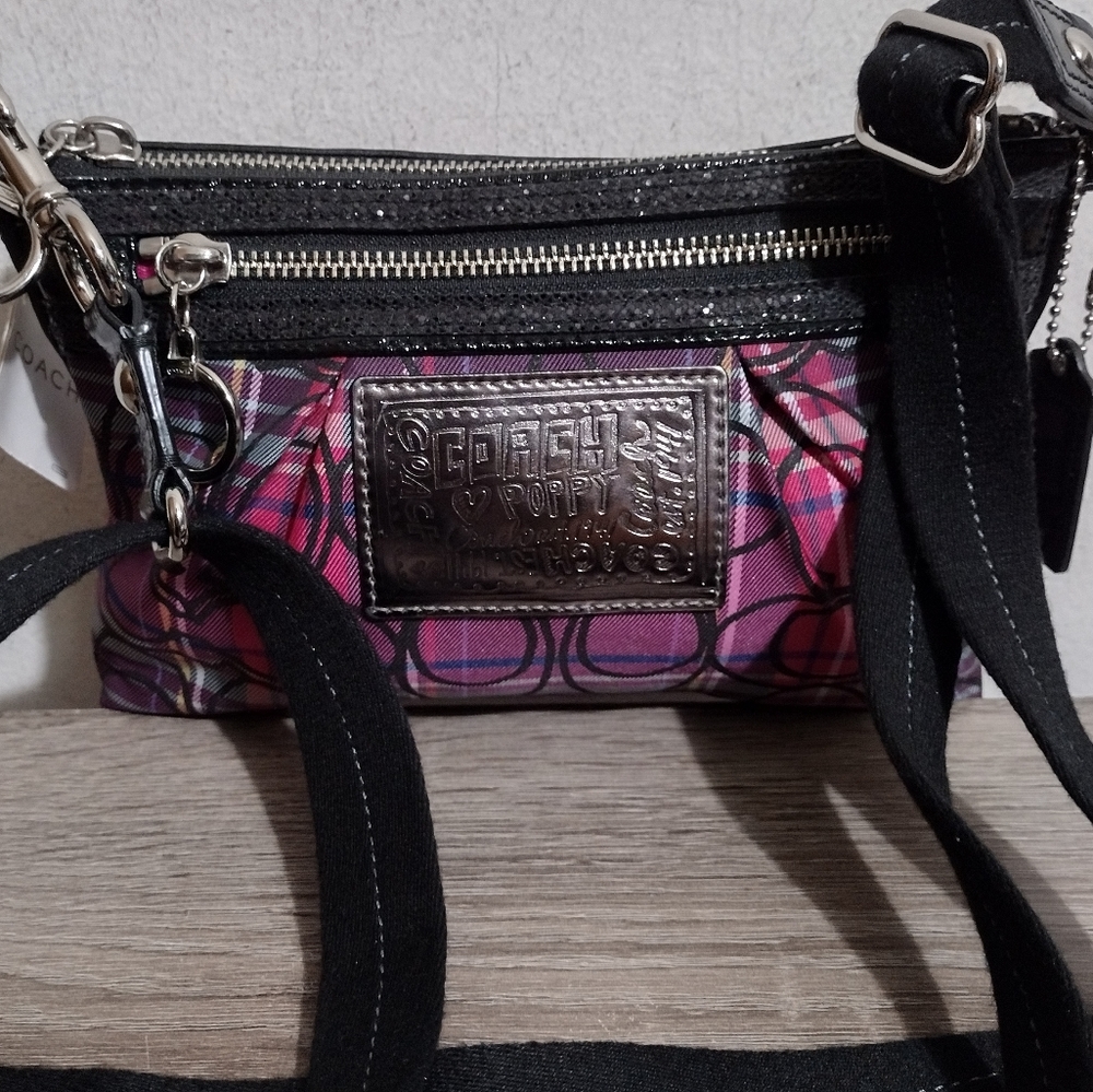 Coach Poppy Tartan Glitter Crossbody Bag